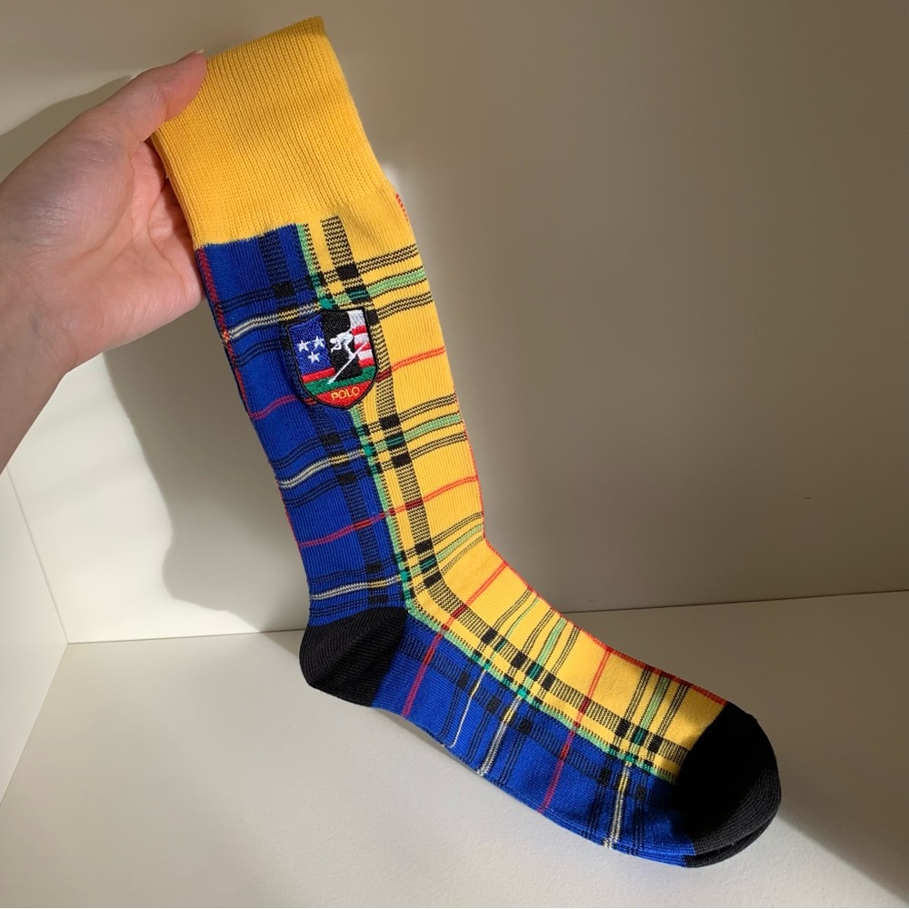 NWOT long embroidered plaid ski club socks